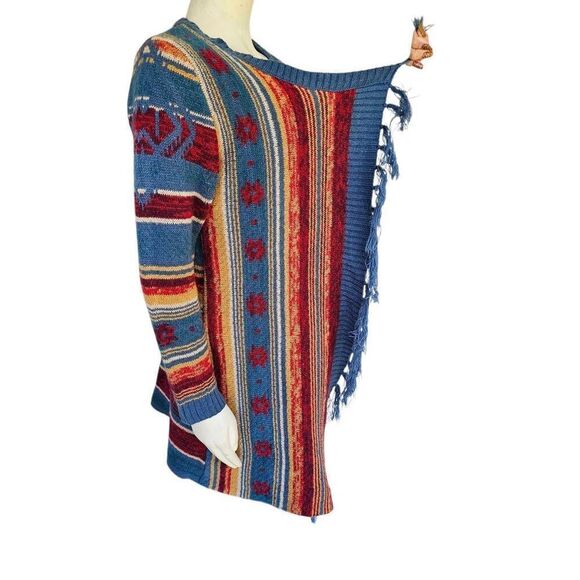 Wrangler Women’s M Long Cardigan Sweater Fringe Open Front Boho Aztec Southwest - Picture 5 of 7